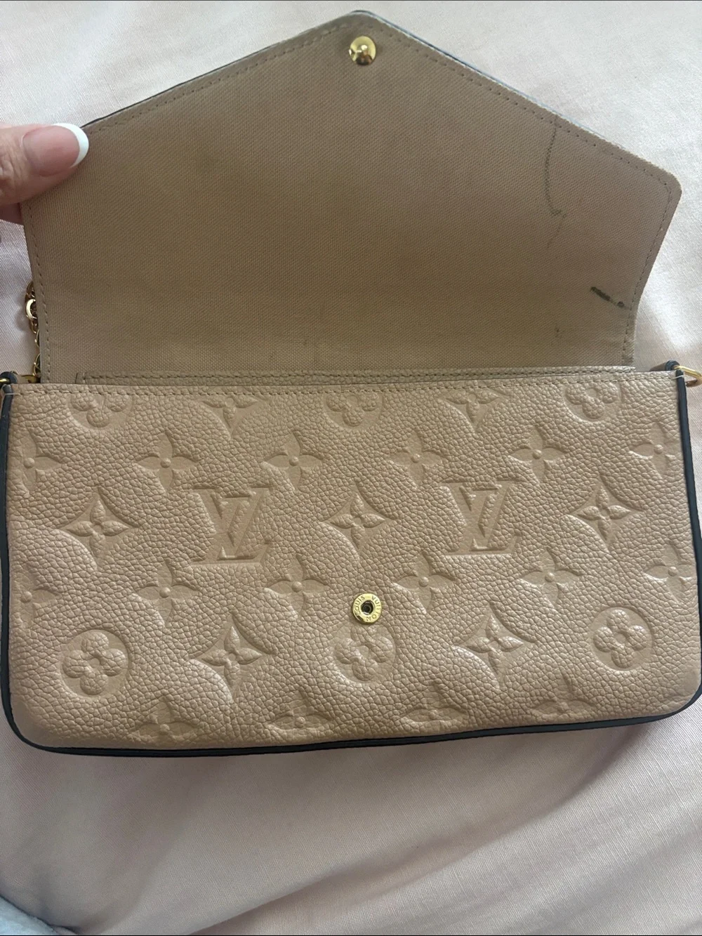 Louis Vuitton Taupe Monogram Envelope Chain Clutch - Picture 6 of 9